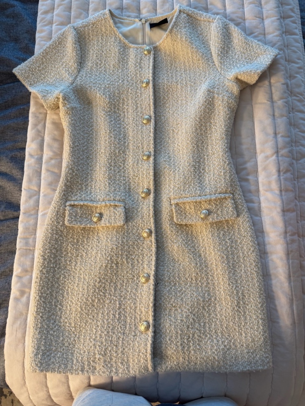 Vici Cream Bouclé Button-Front Midi Dress